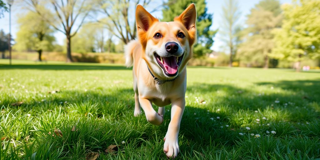 Happy dog running in a park