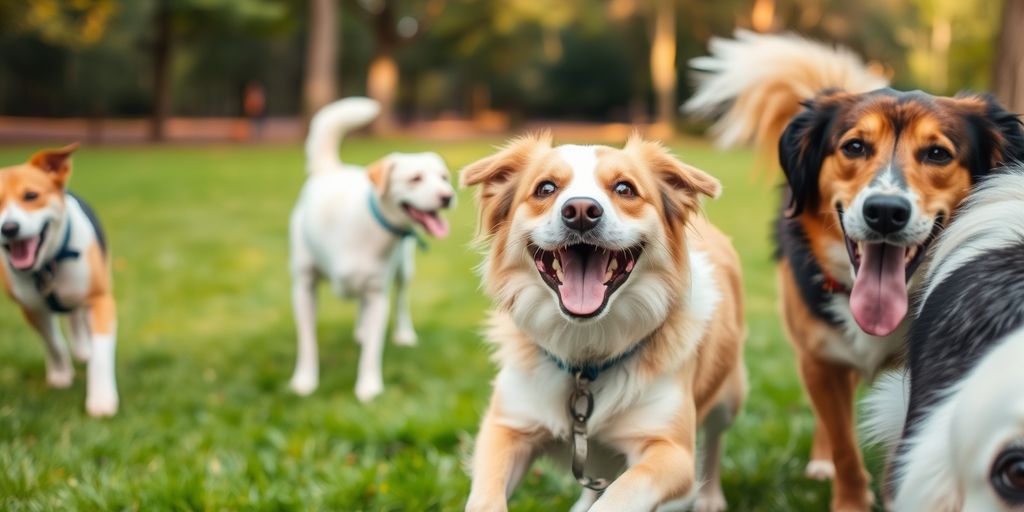 Happy dog playing with others in a park