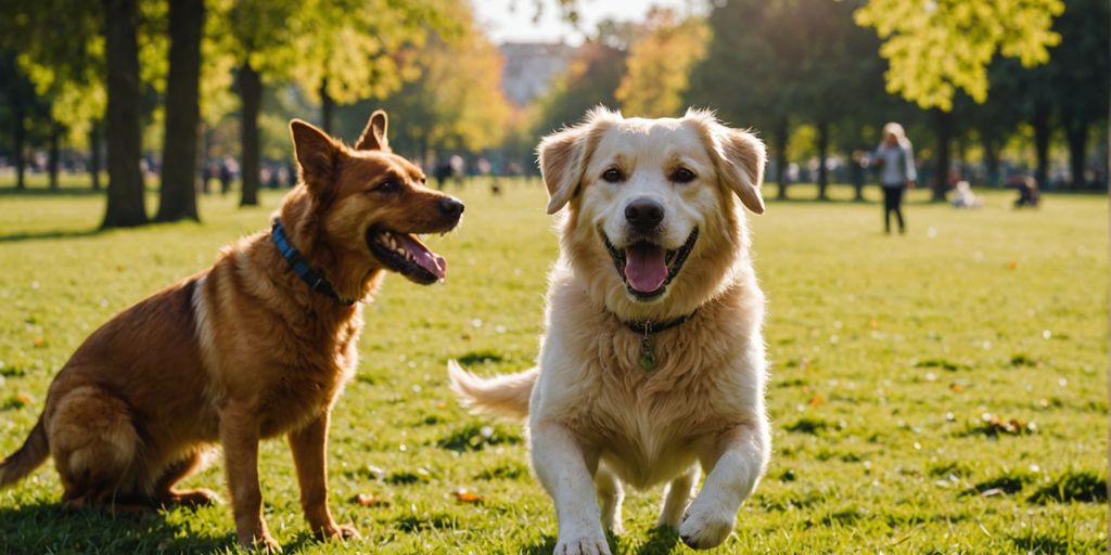 Dogs playing together in a park