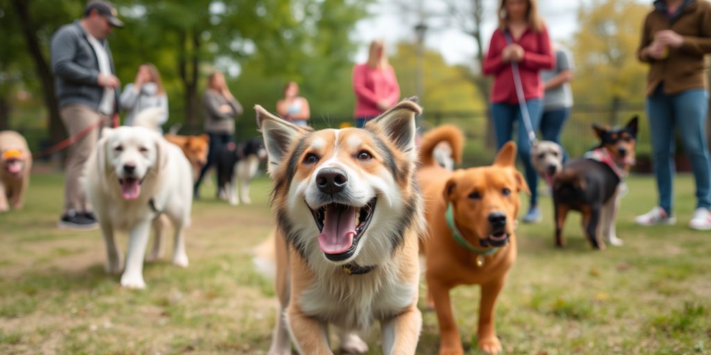 Dogs playing together in a park