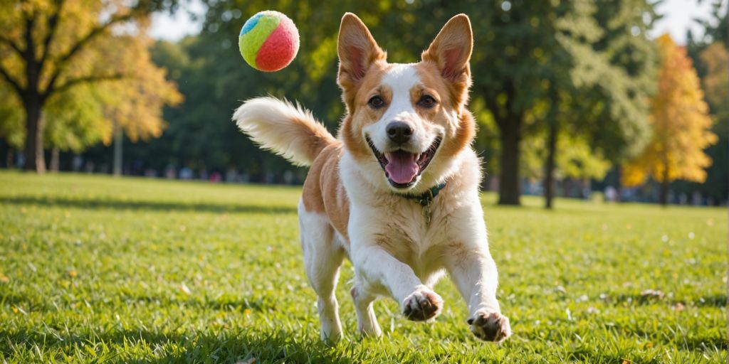 Dog playing fetch in a sunny park