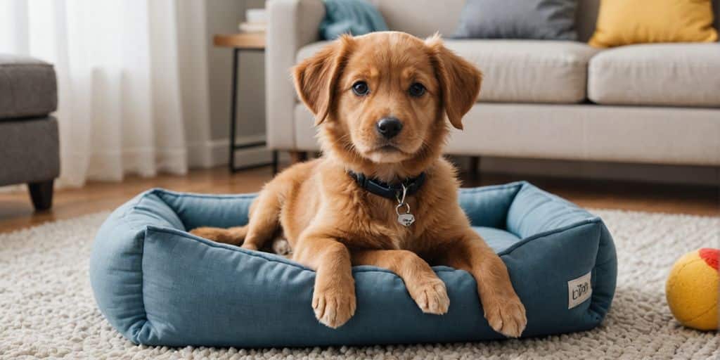 Puppy on a cozy dog bed