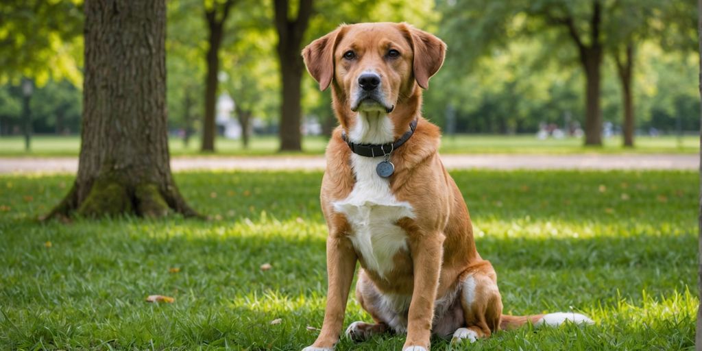 Calm dog sitting in a park