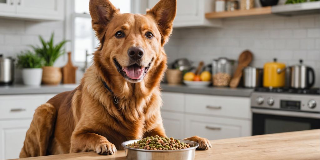 Healthy dog eating holistic food