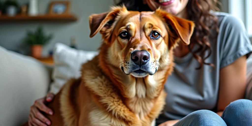 Calm dog and person in a cozy home setting.