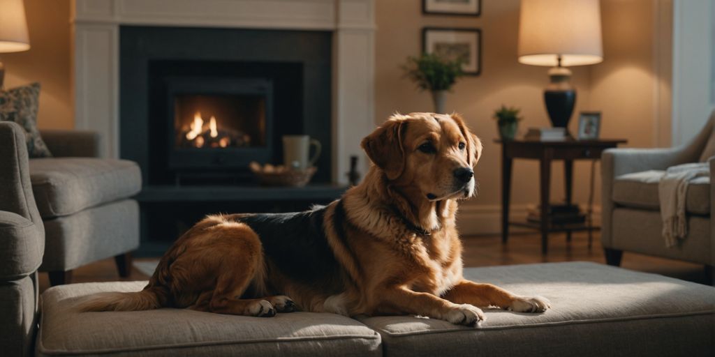 Calm dog sitting in a cozy living room