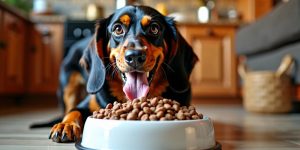 Healthy dog eating holistic food