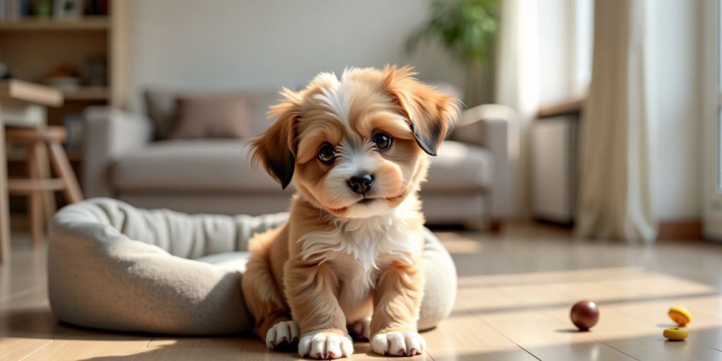 Puppy sitting on living room floor