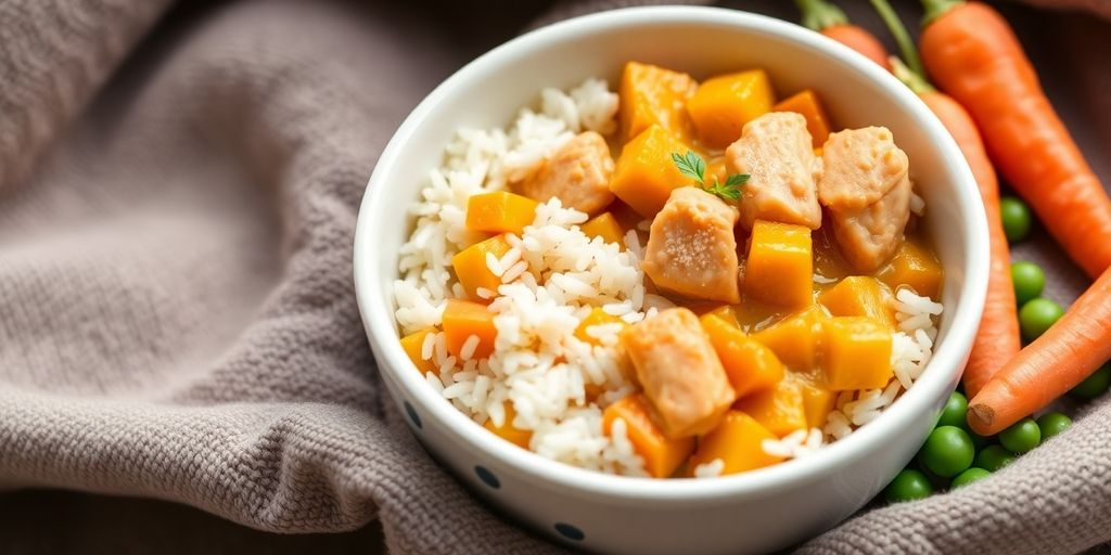 Bowl of natural food for dogs' upset stomach.