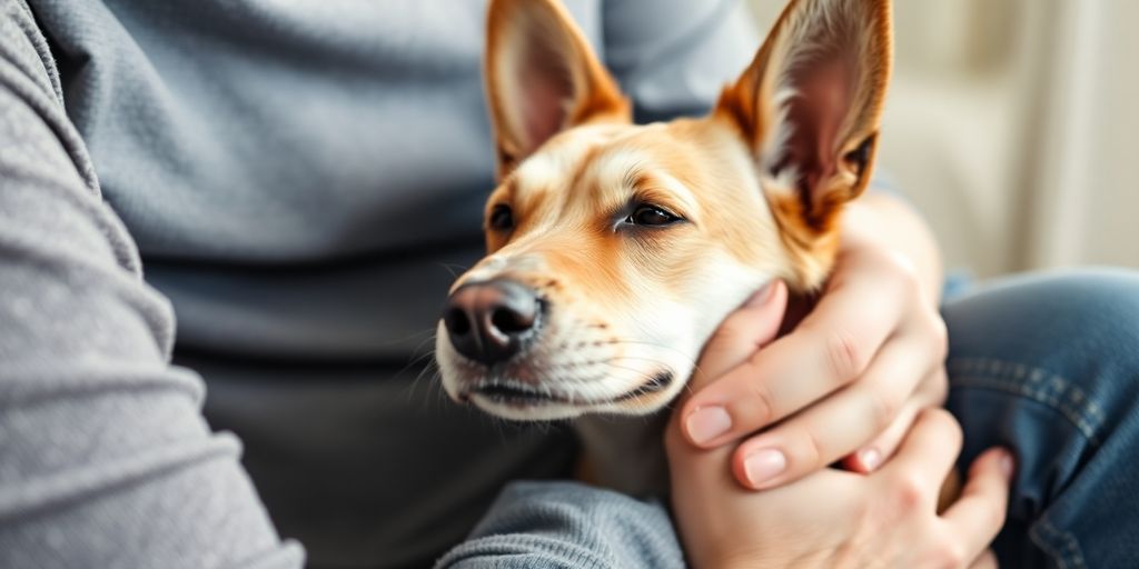 Dog and owner sharing a comforting moment together.